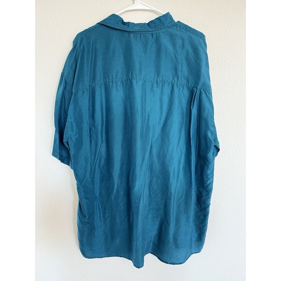 Chiamare Vintage 100% Silk Teal  Button Down Shirt 90s Men's Large - Picture 2 of 5
